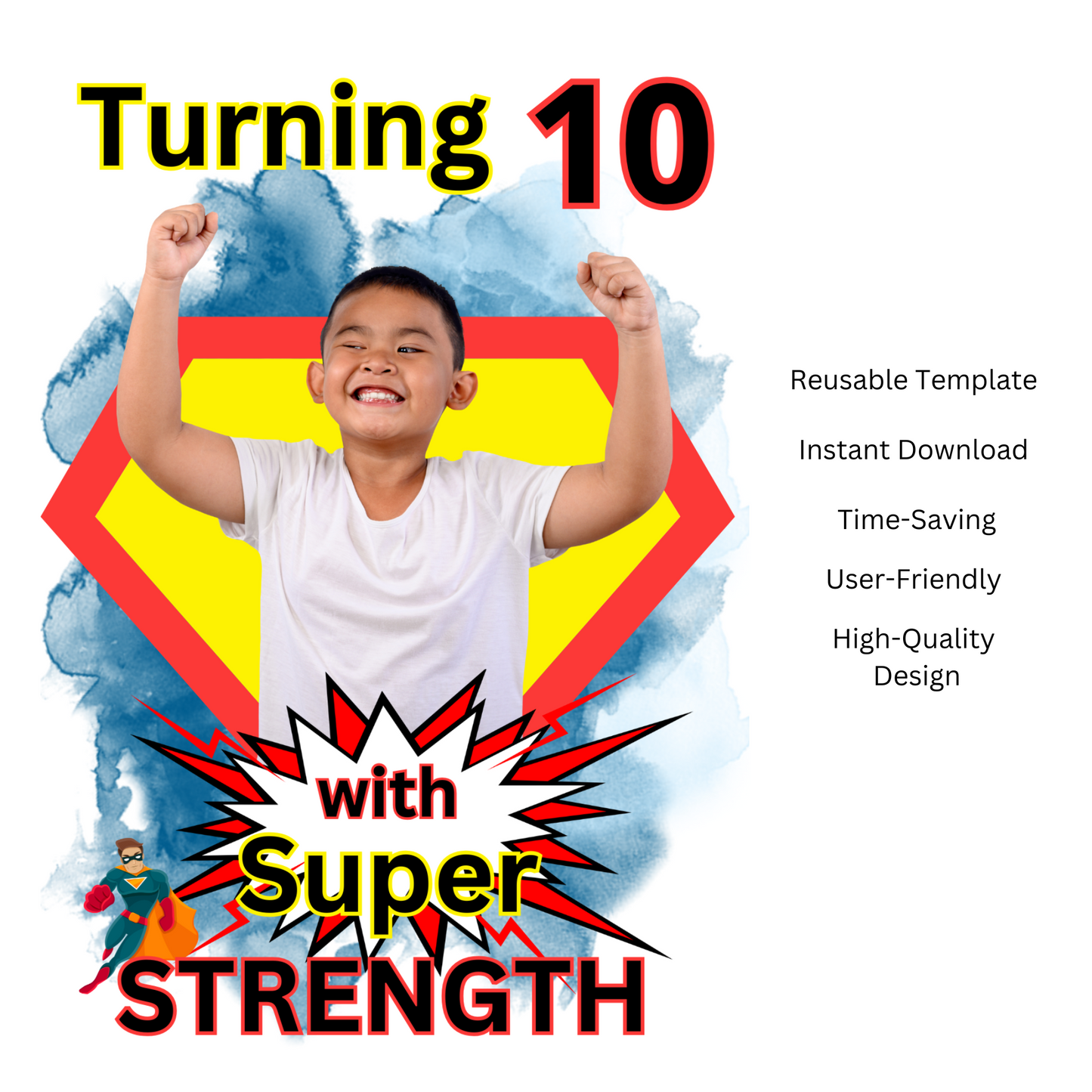 Super Strength – Editable Superhero Birthday T-Shirt Template for Boys (Canva)