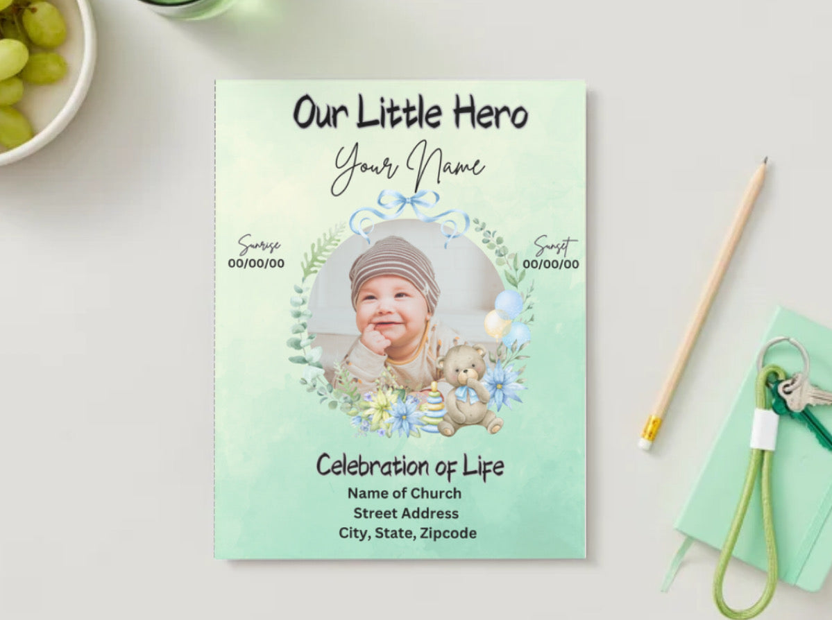 Our Little Hero™ – Editable Teddy Bear Baby Boy Obituary Template