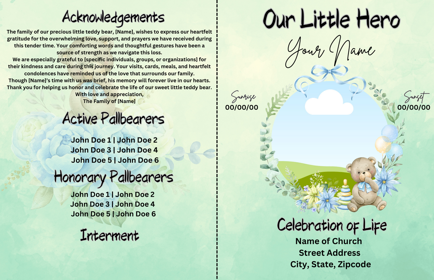 Our Little Hero™ – Editable Teddy Bear Baby Boy Obituary Template