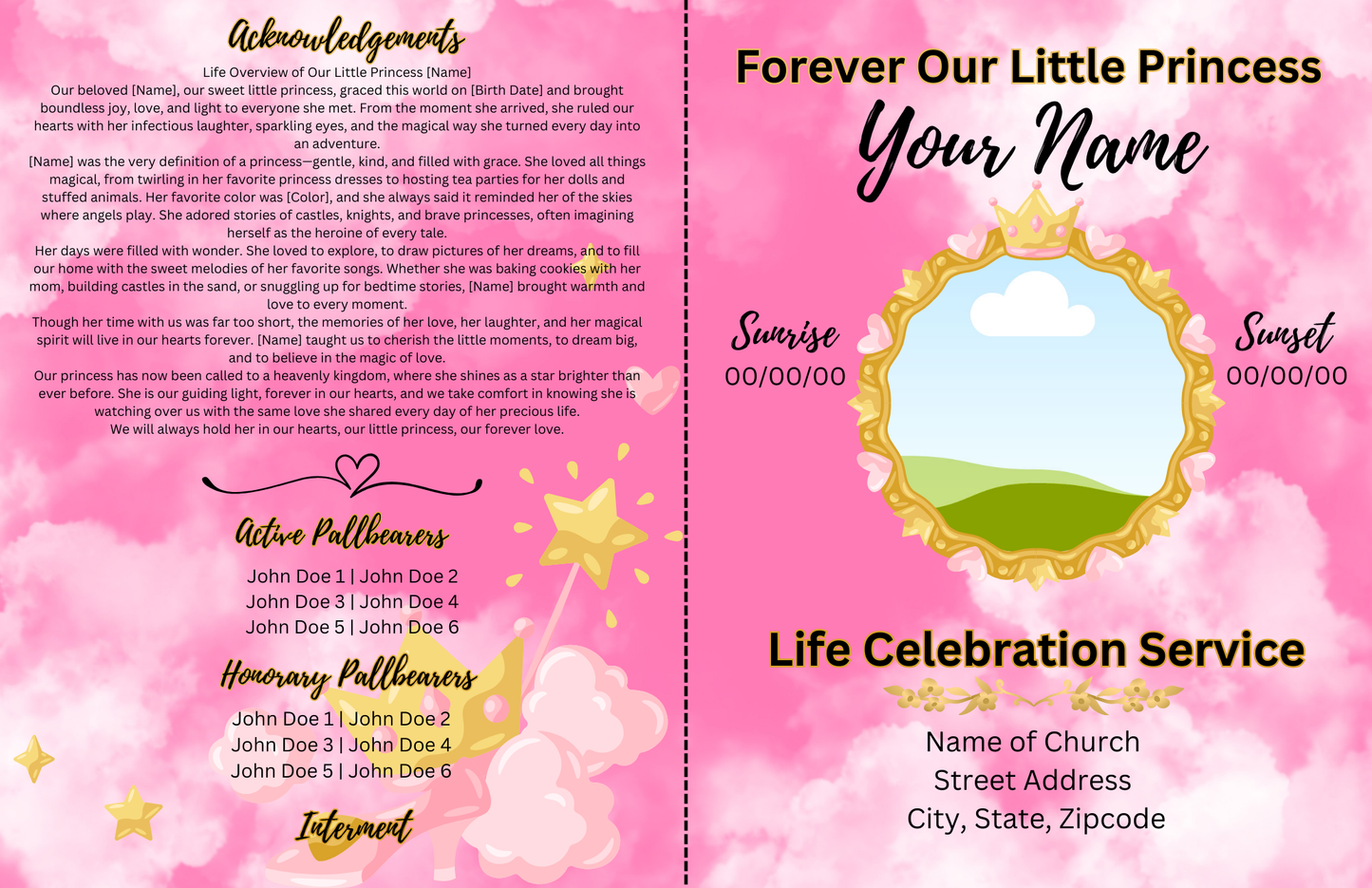 Forever Our Little Princess - Editable Canva Obituary Template (4 Pages)