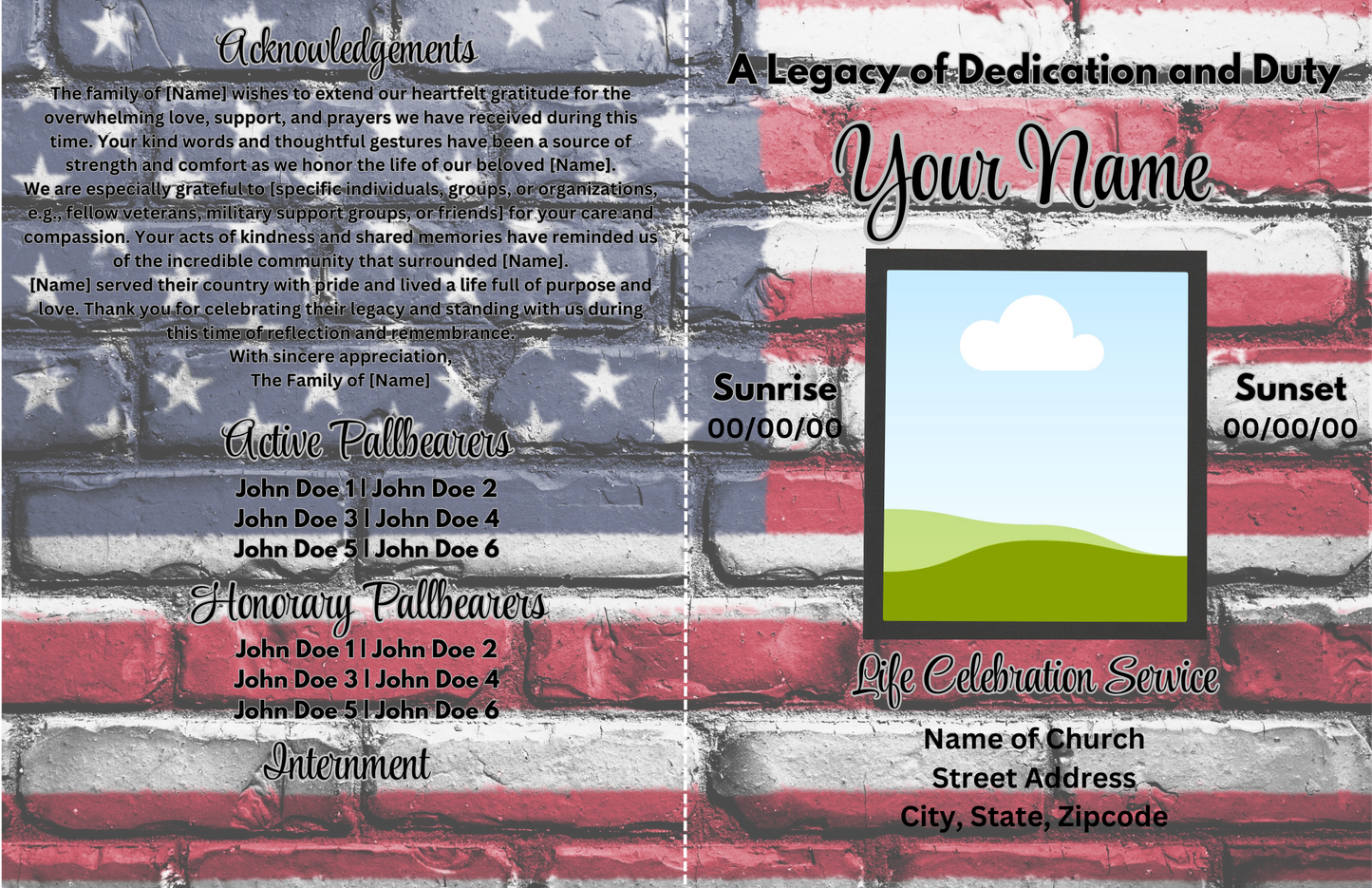 Forever in Service” – Editable 8-Page Canva Obituary Template | Veteran & Military Memorial Program