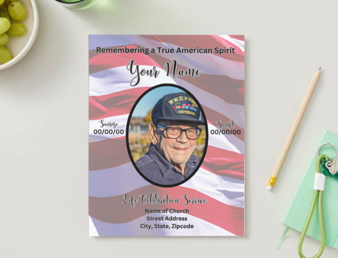 My Mission Complete” – Editable 8-Page Canva Obituary Template | Patriotic Veteran Memorial Program