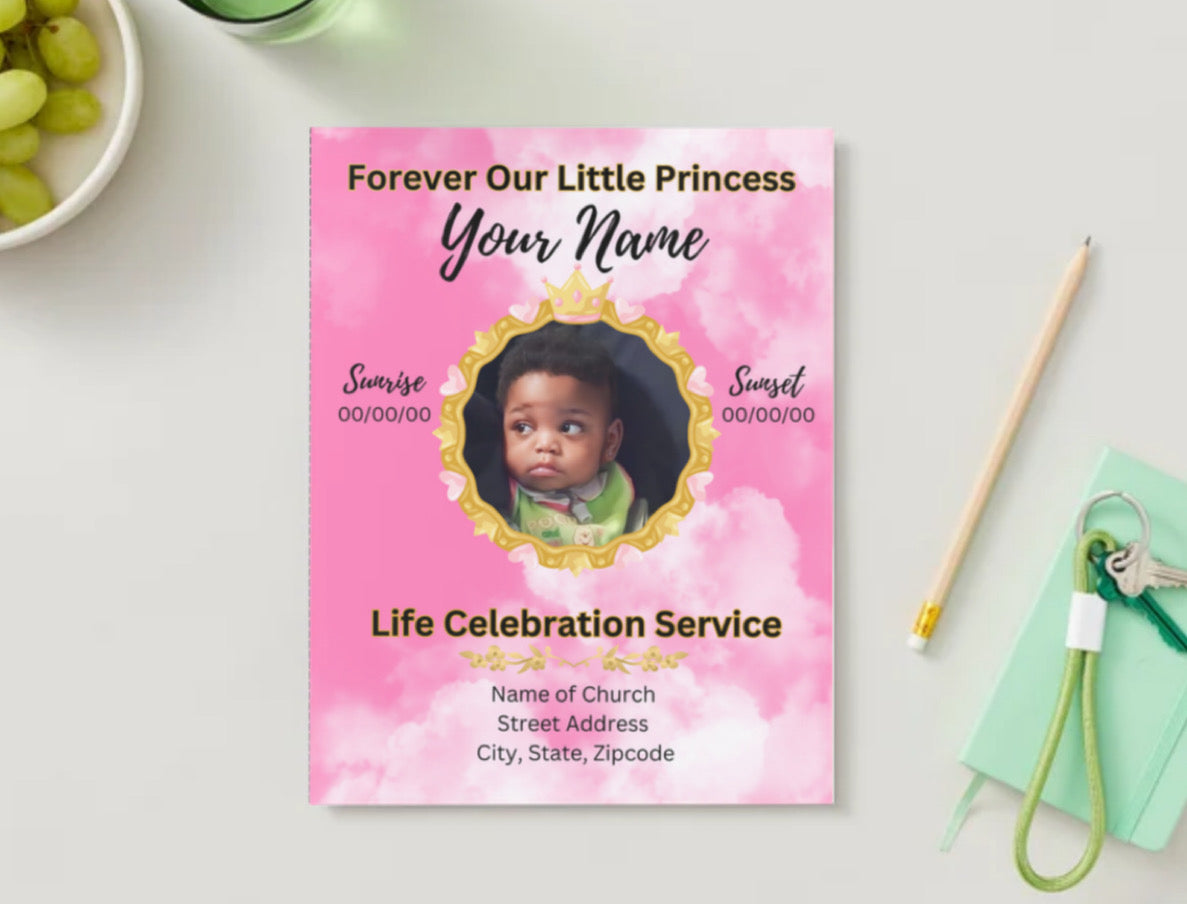 Forever Our Little Princess - Editable Canva Obituary Template (4 Pages)
