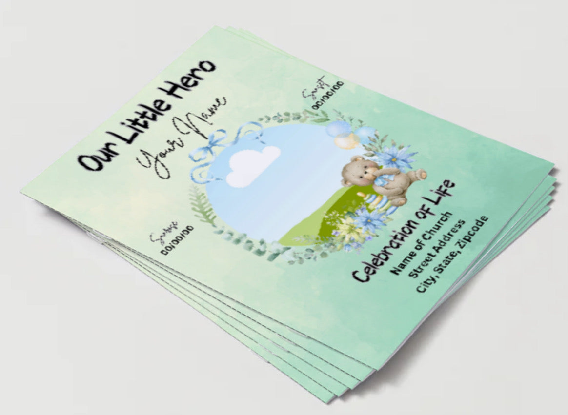 Our Little Hero™ – Editable Teddy Bear Baby Boy Obituary Template