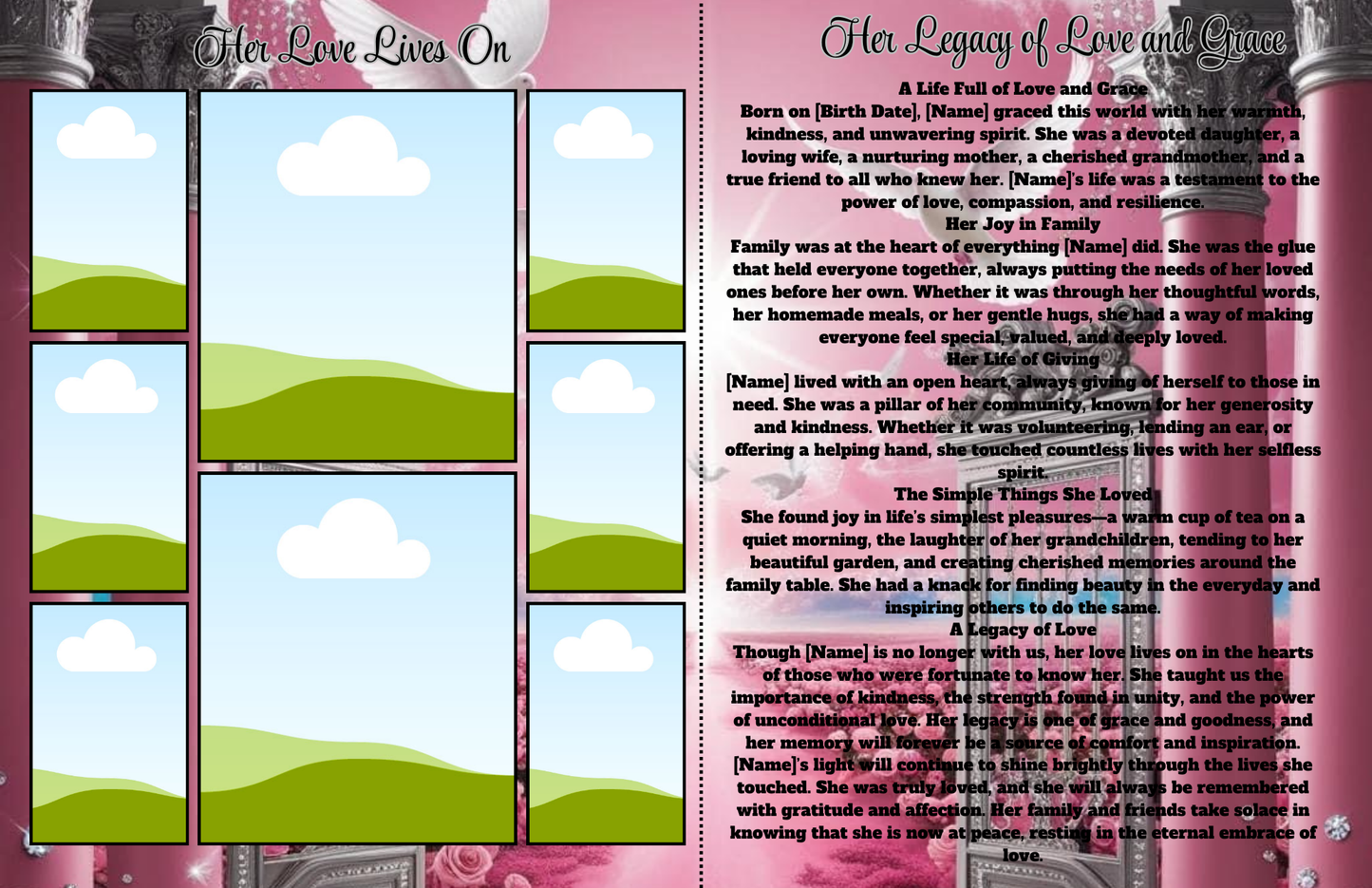 Cherished Memories: Elegant Pink Rose Obituary Canva Template
