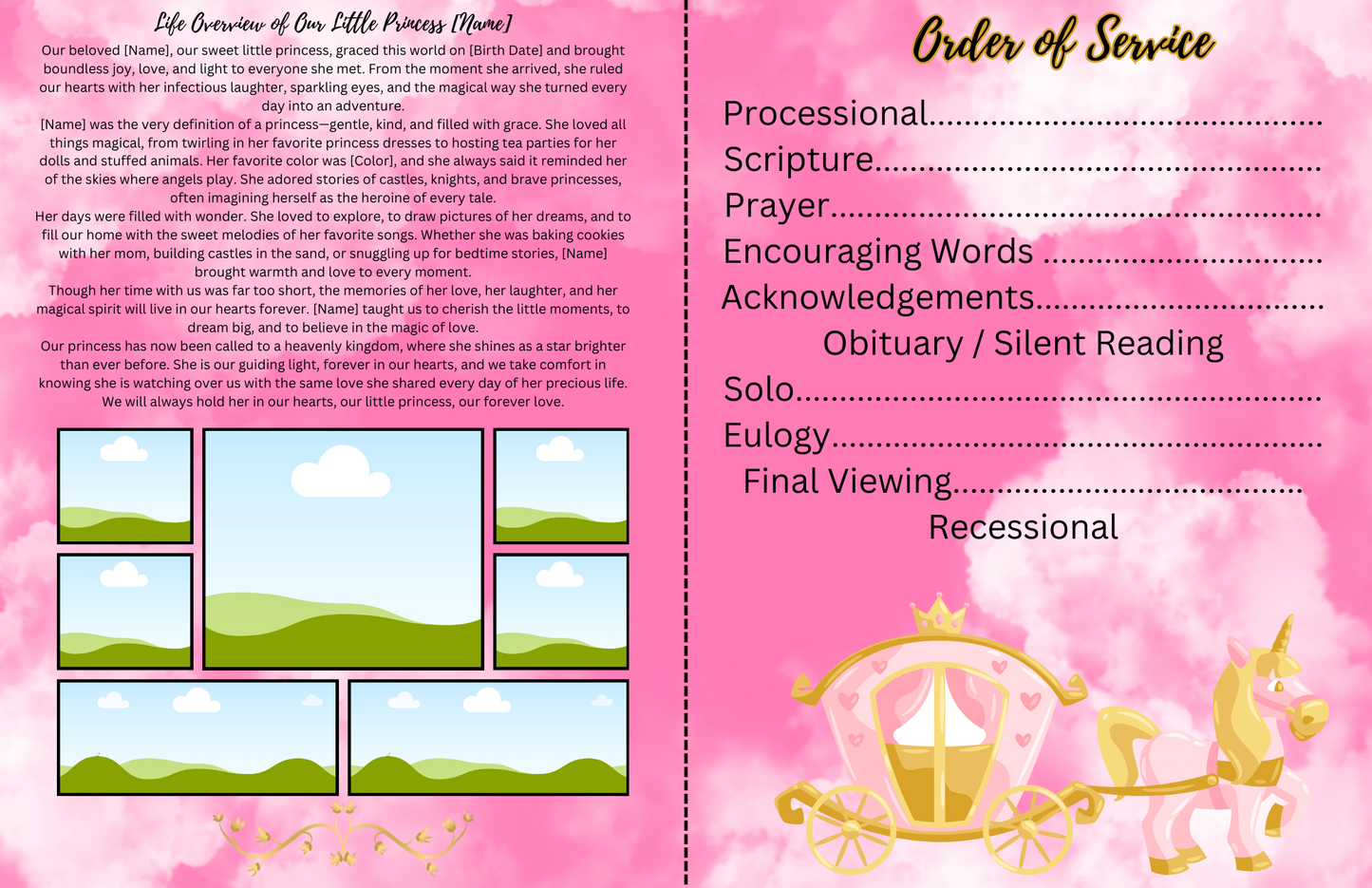 Forever Our Little Princess - Editable Canva Obituary Template (4 Pages)