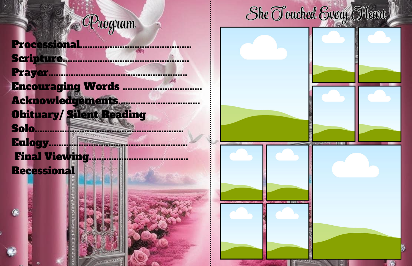 Cherished Memories: Elegant Pink Rose Obituary Canva Template