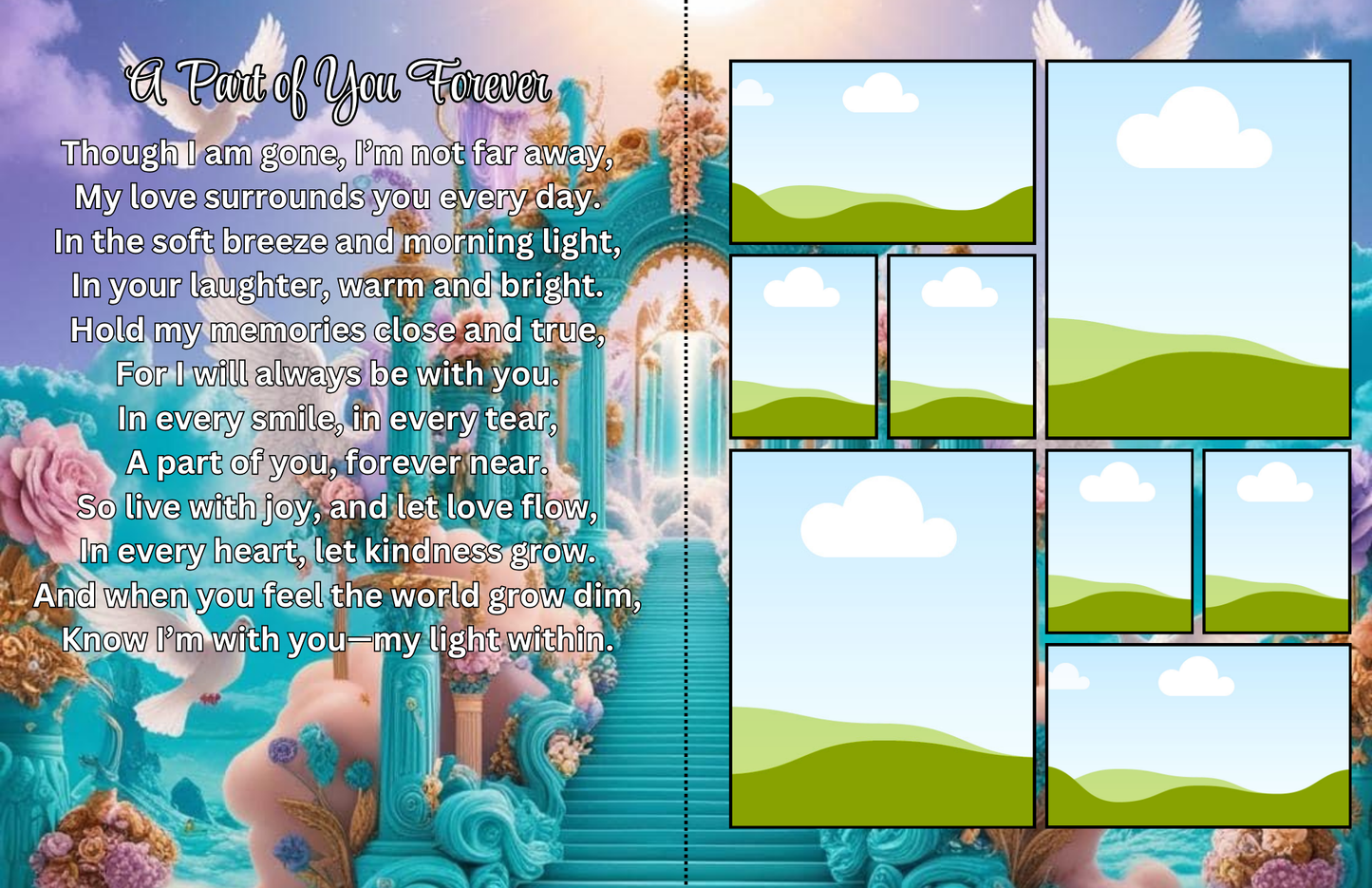 Editable Celestial Heaven Gates Obituary Template | 8-Page Pink and Blue Memorial Program | Canva Digital Funeral Booklet