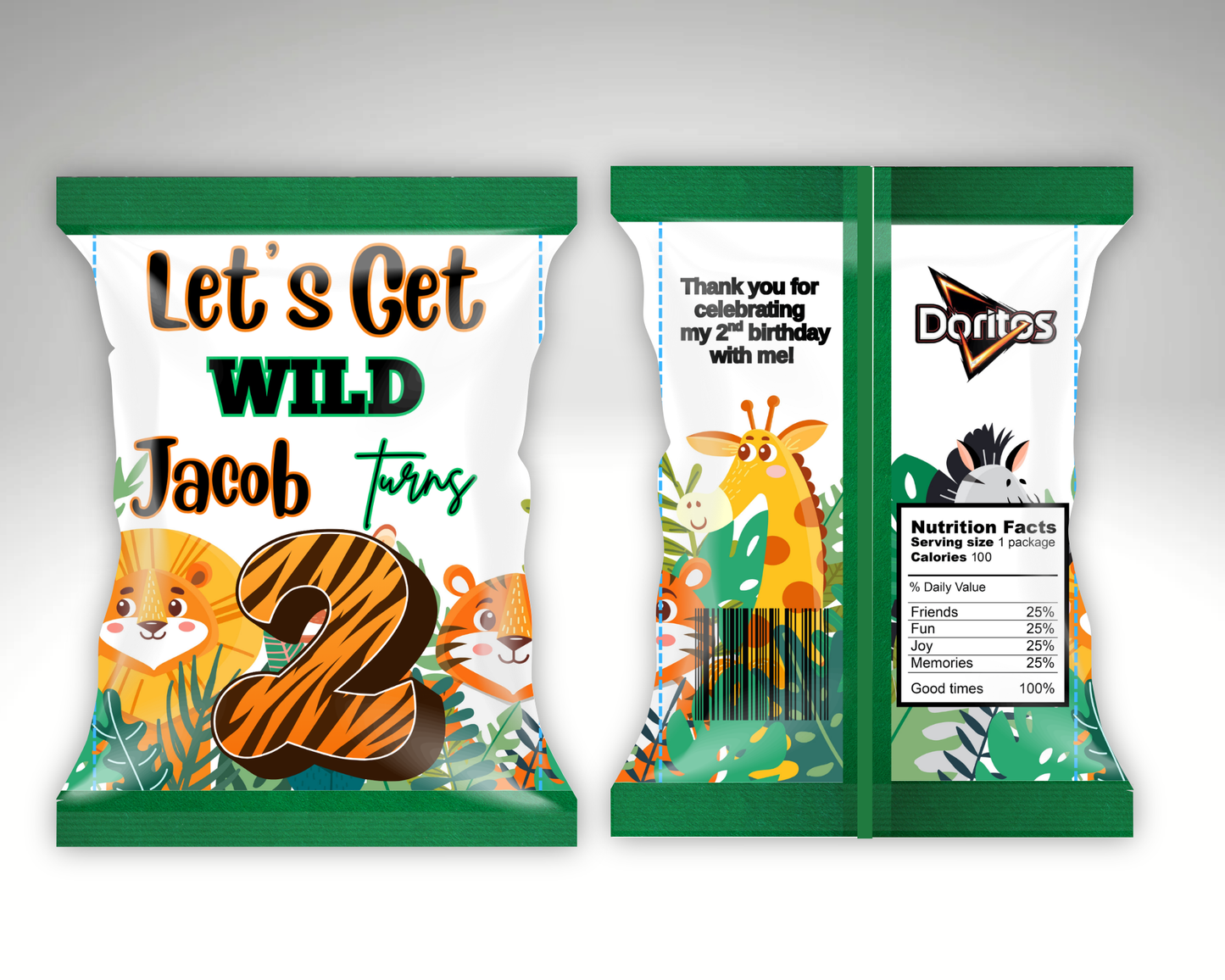 Editable “Let’s Get Wild” Jungle Safari Birthday Chip Bag Template – Customizable Canva Design
