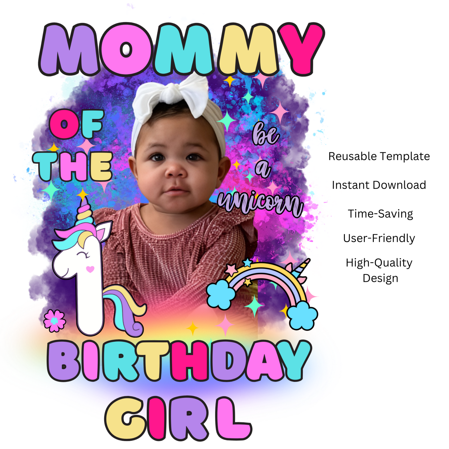 Unicorn Birthday Family Shirt Bundle – 9 Editable Canva Templates for Mommy, Daddy, Siblings & More