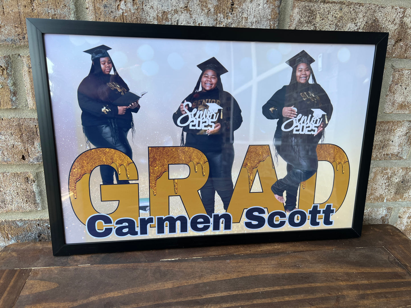 Milestone Shine™ Custom 2025 Senior Grad Frame – 11x17 or 13x19 Glossy Print in Black Trim Frame