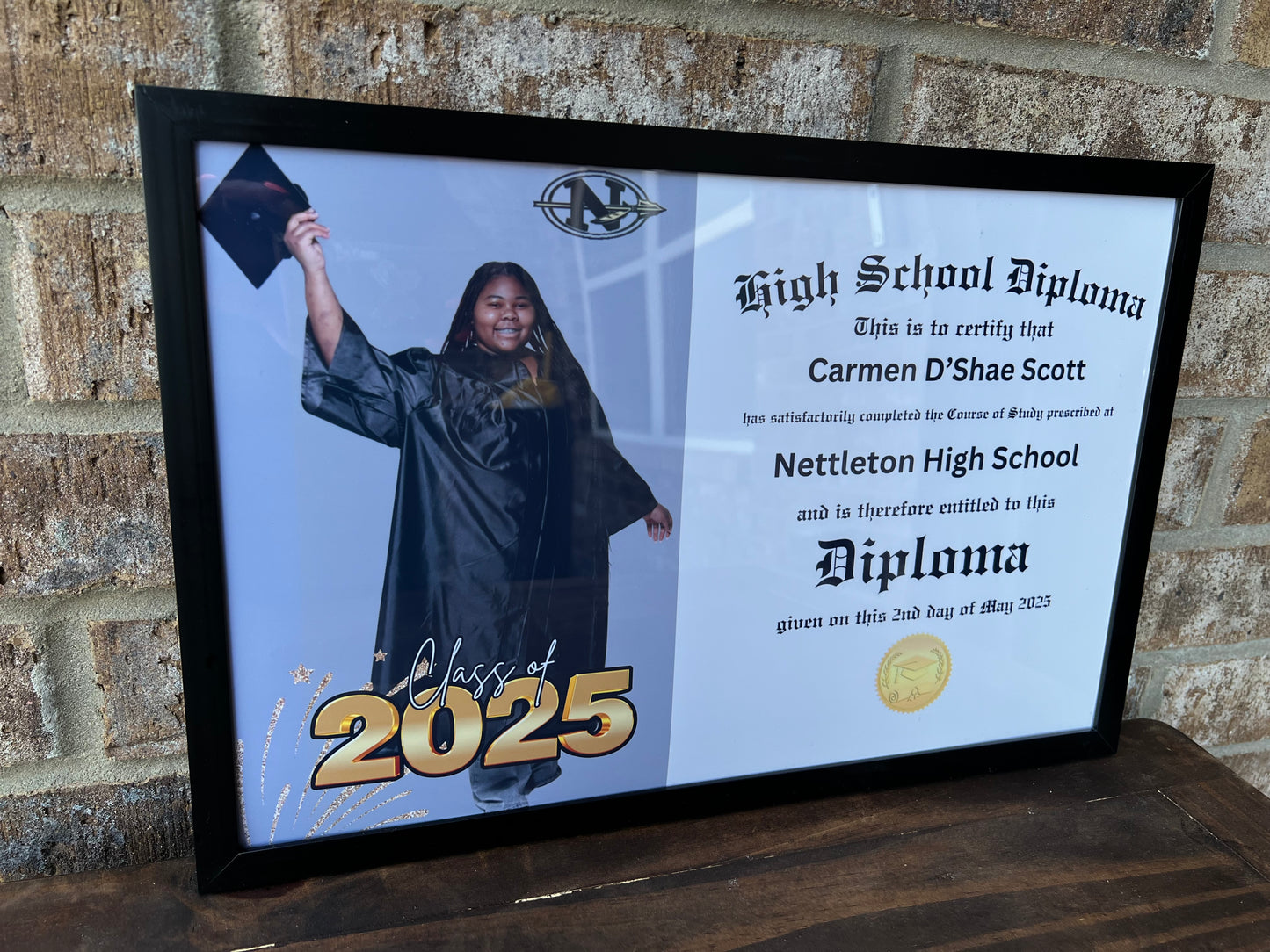 Milestone Shine™ Custom 2025 Senior Grad Frame – 11x17 or 13x19 Glossy Print in Black Trim Frame