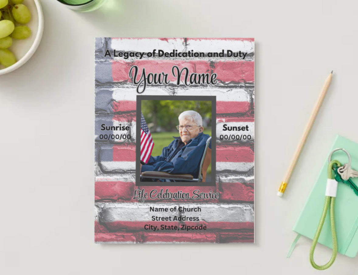 Forever in Service” – Editable 8-Page Canva Obituary Template | Veteran & Military Memorial Program