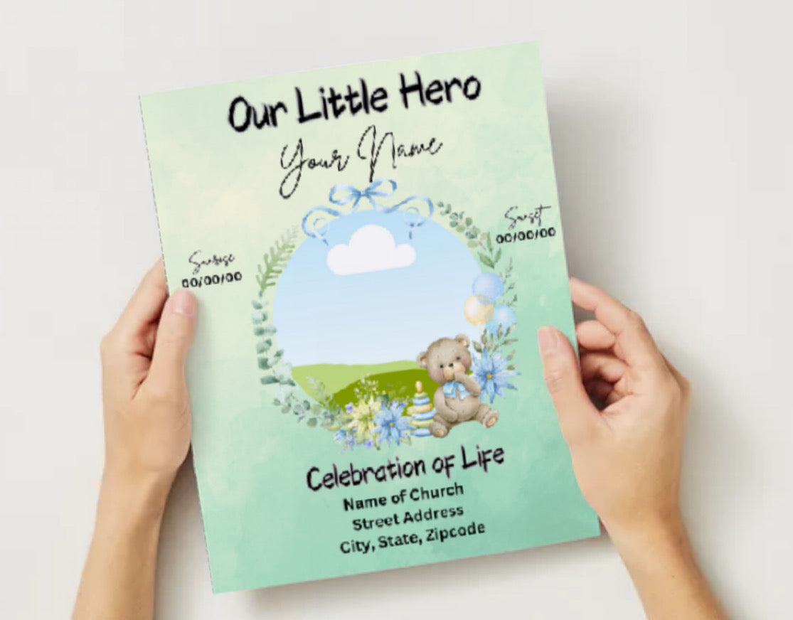 Our Little Hero™ – Editable Teddy Bear Baby Boy Obituary Template