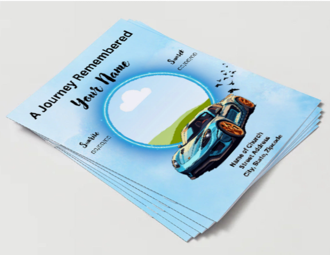 Race Car Themed Boy Obituary Template – Editable 4-Page Canva Funeral Program