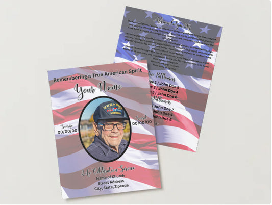 My Mission Complete” – Editable 8-Page Canva Obituary Template | Patriotic Veteran Memorial Program