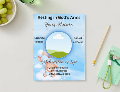Teddy Bear in Heaven™ – Editable Baby Boy Obituary Template for Canva