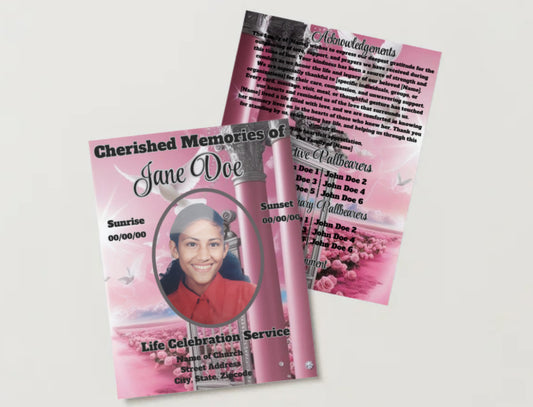 Cherished Memories: Elegant Pink Rose Obituary Canva Template