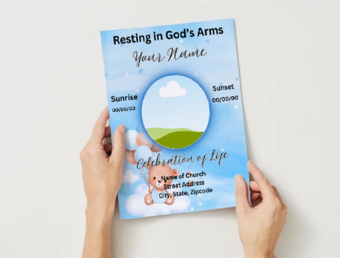 Teddy Bear in Heaven™ – Editable Baby Boy Obituary Template for Canva