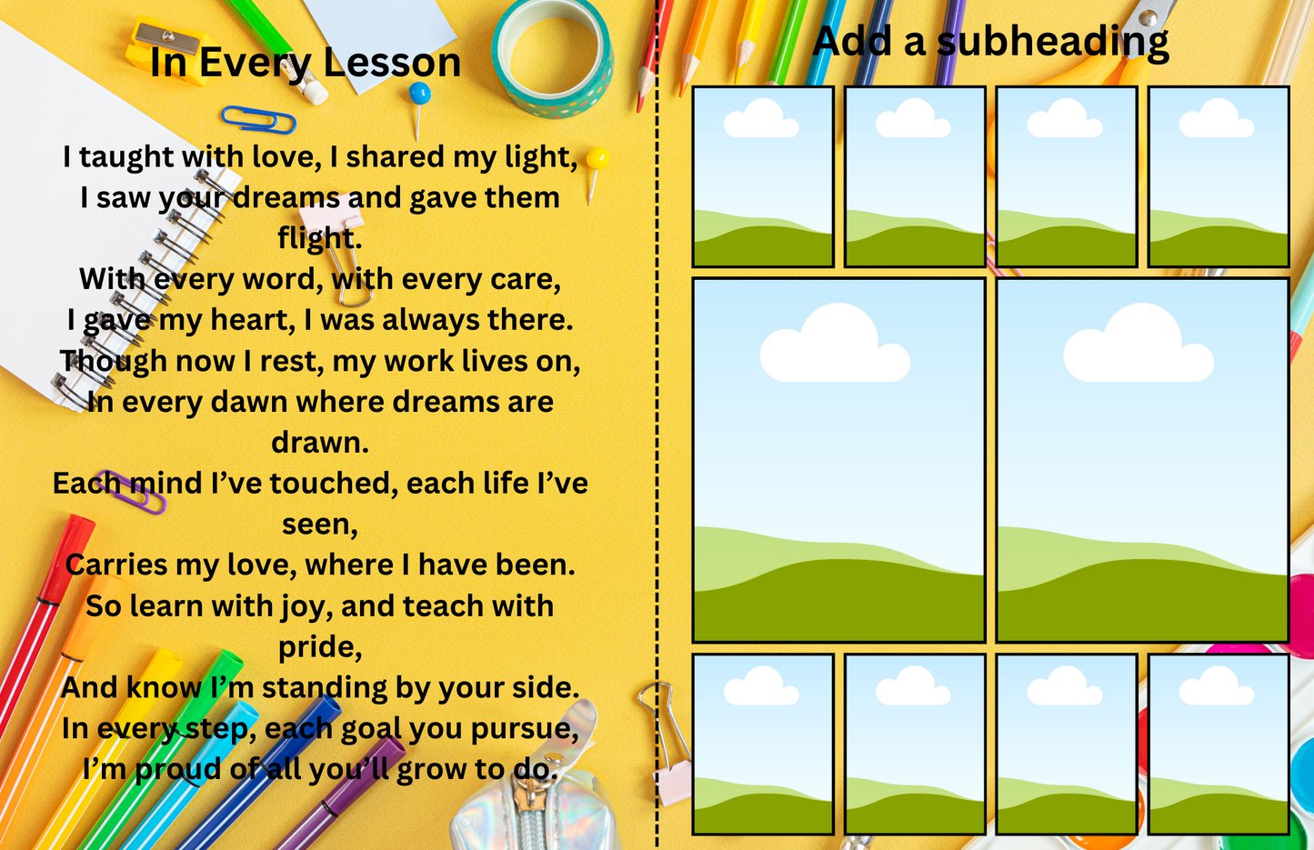 In Every Lesson” – Editable 8-Page Canva Obituary Template | Teacher & Educator Memorial Program