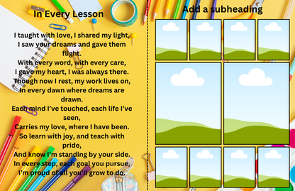 In Every Lesson” – Editable 8-Page Canva Obituary Template | Teacher & Educator Memorial Program