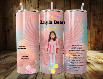 🕊️ Editable Angel Memorial Tumbler Template for Child – “Forever Loved” Design (Canva Download)