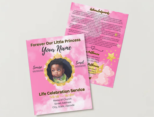 Forever Our Little Princess - Editable Canva Obituary Template (4 Pages)