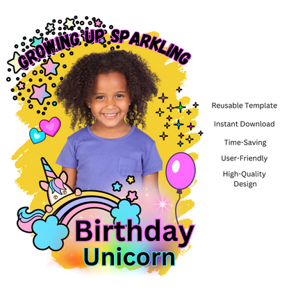 Growing Up Sparkling – Editable Canva Unicorn Birthday T-Shirt Template for Girls