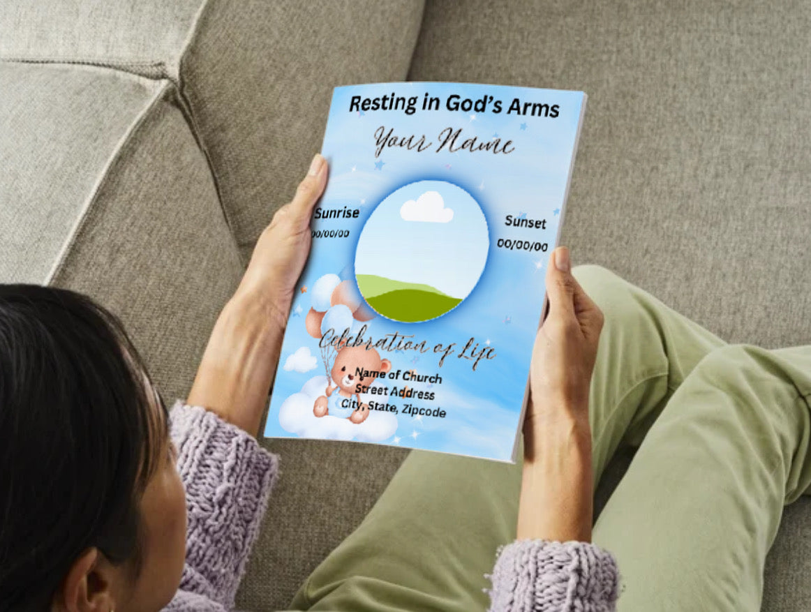 Teddy Bear in Heaven™ – Editable Baby Boy Obituary Template for Canva