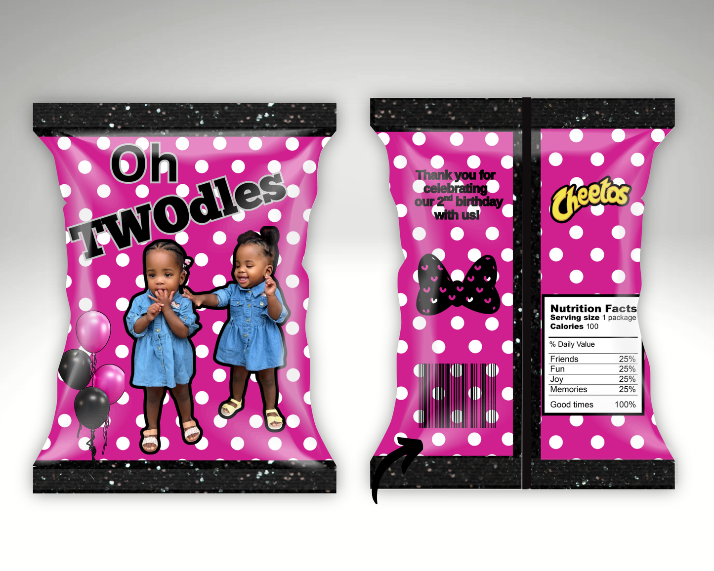 Editable “Oh TWOdles” 2nd Birthday Chip Bag Template – Pink Polka Dot Minnie-Inspired Theme