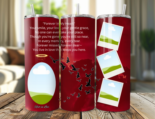 Editable Memorial Tumbler Wrap – "Forever in My Heart" Poem Design