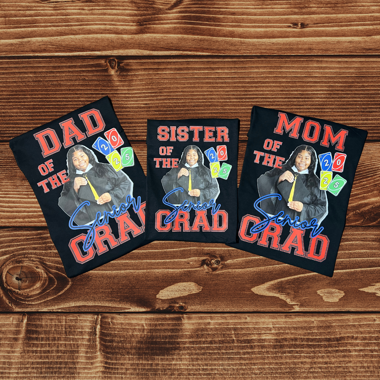 GradVibe™ Center Design Custom Graduation T-Shirt – Up to 5 Photos & School Logo