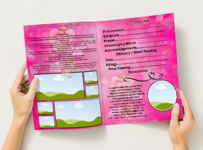 Pink Teddy Bear Baby Girl Obituary Template | 4-Page Editable Canva Memorial Program