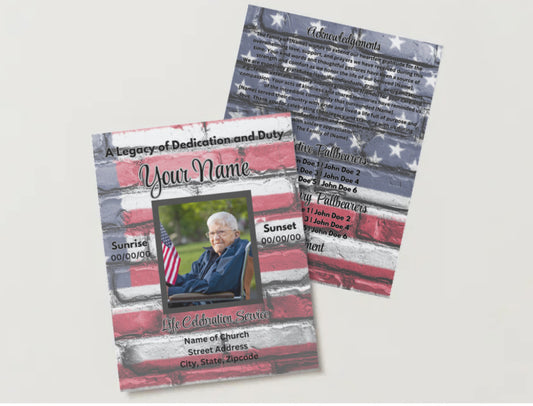 Forever in Service” – Editable 8-Page Canva Obituary Template | Veteran & Military Memorial Program