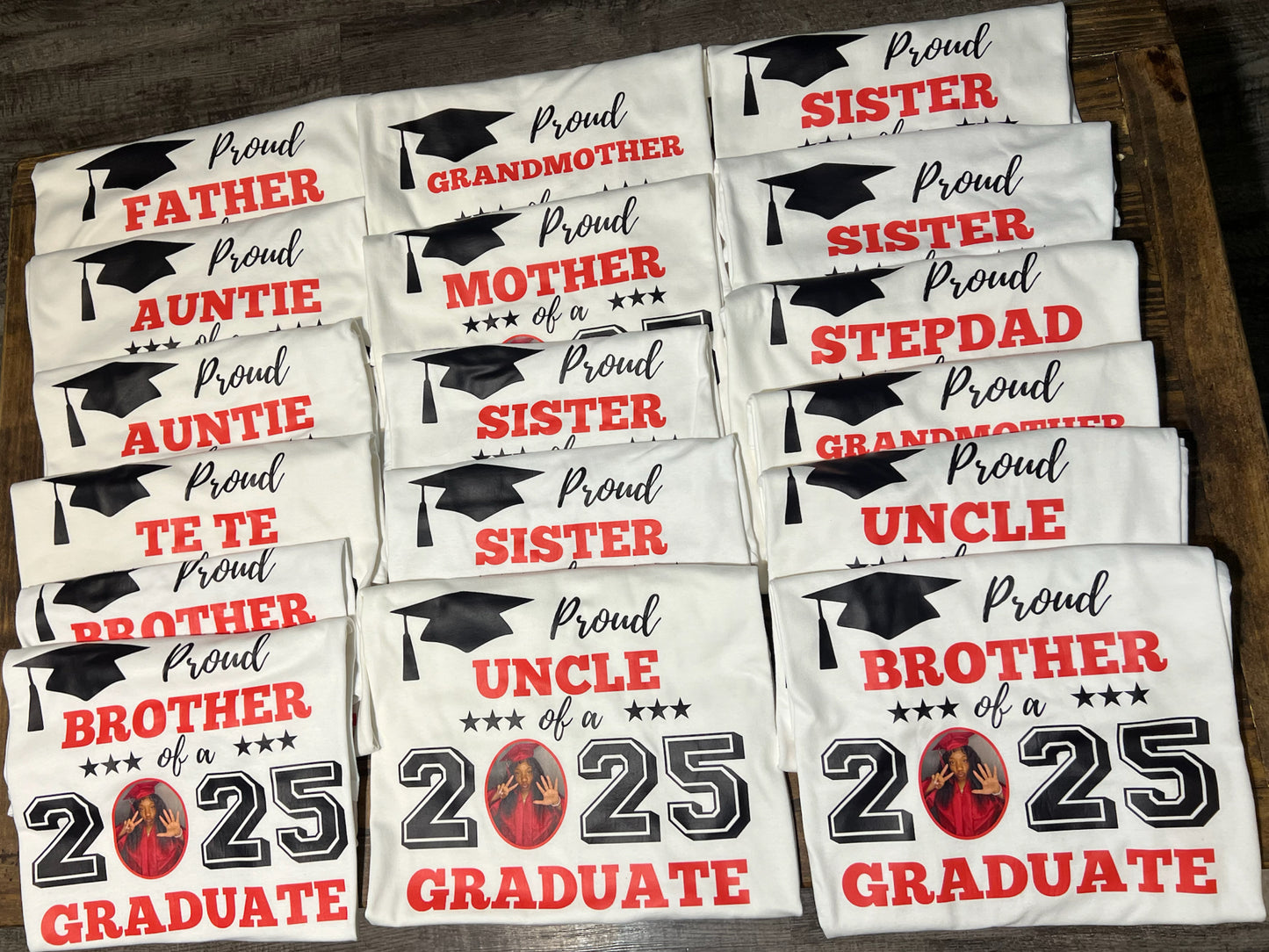 GradVibe™ Center Design Custom Graduation T-Shirt – Up to 5 Photos & School Logo